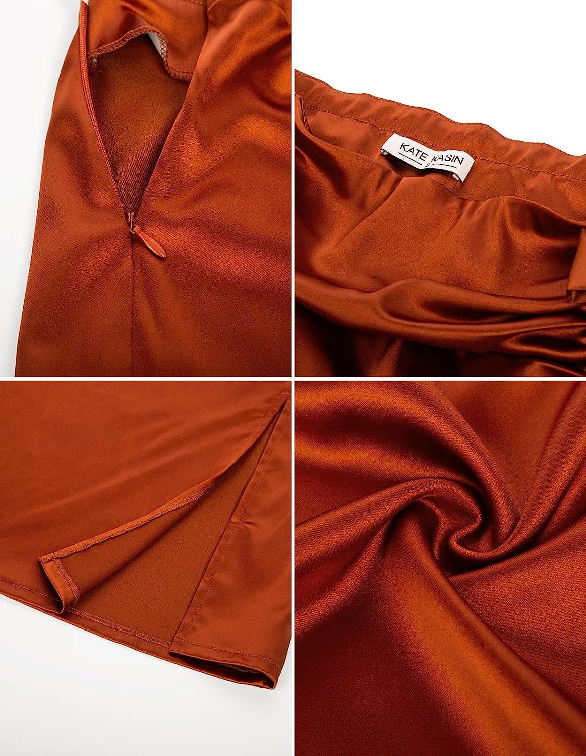 Kate Kasin Women's Satin Silk Bodycon Split Skirt High Waist Bow Tie Knee Length Pencil Midi Skirts Wear to Work - Image 9
